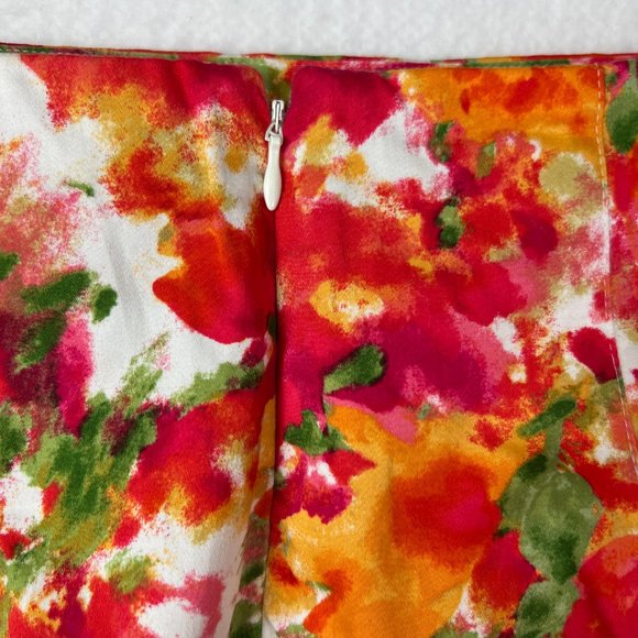 Forever 21 Flowered Pencil Mini Skirt Sz 2 Orange Yellow Green Pink Cotton Lined - Picture 6 of 8